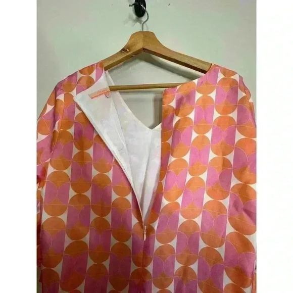 Vilagallo Arken Silk Dress Geometric Print V Neck Long Sleeve Mod Retro - Picture 10 of 12